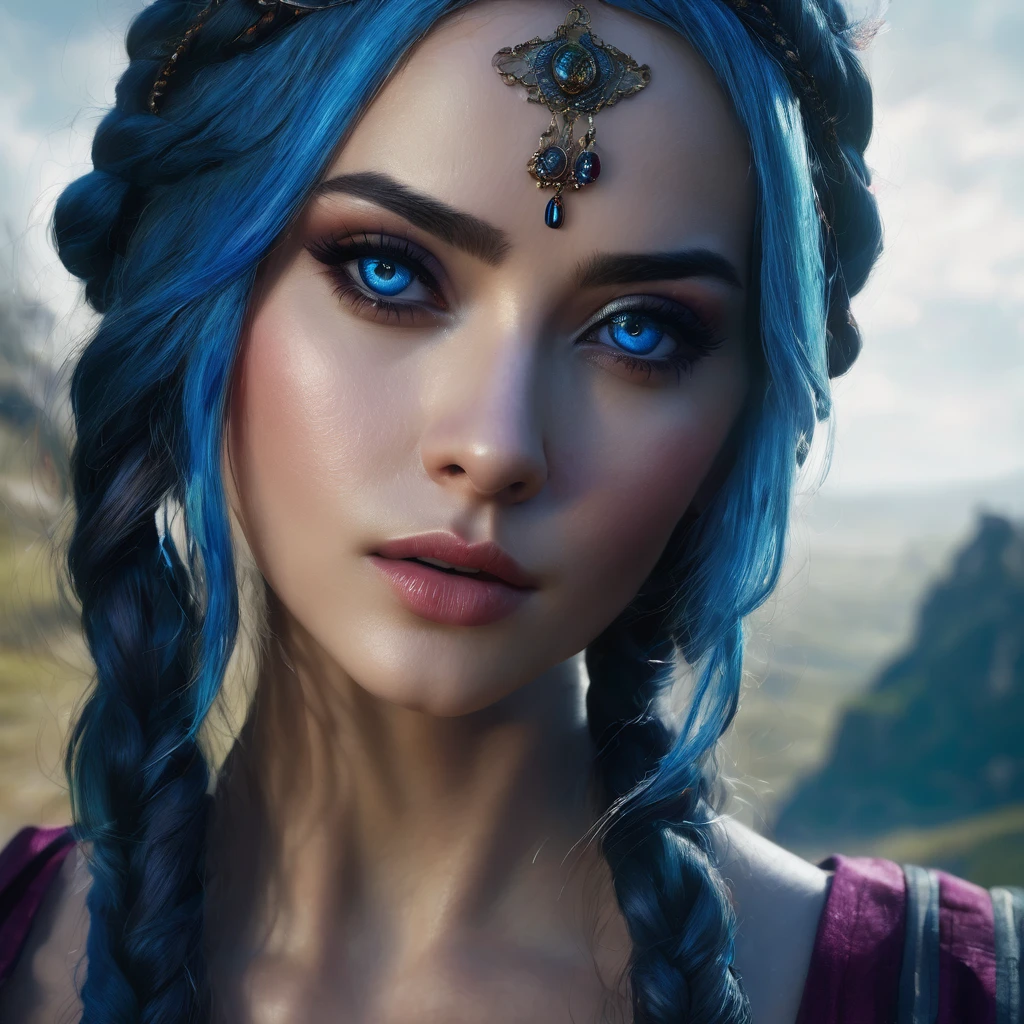 beautiful detailed eyes, beautiful detailed lips, extremely detailed eyes and face, long eyelashes, 1girl, fantasy character, portrait of Jennifer English as Shadowheart, long braid, dramatic shadows, blue highlights, cosplay, realistic lighting, (best quality, 4k, 8k, highres, masterpiece:1.2), ultra-detailed, (realistic, photorealistic, photo-realistic:1.37), fantasy, cinematic, dramatic scene, cinematic lighting, high contrast