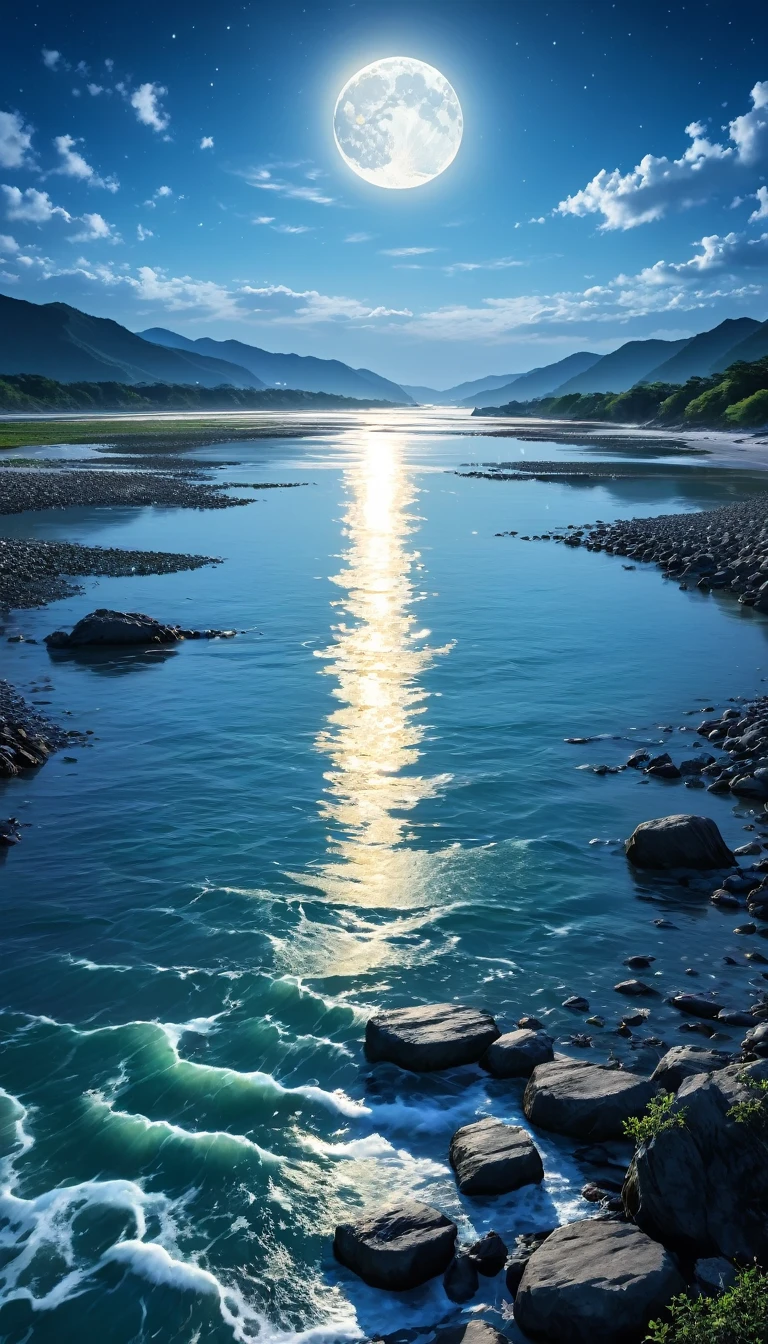 The tide of the Spring River connects the sea level,The bright moon on the sea coexists with the tide