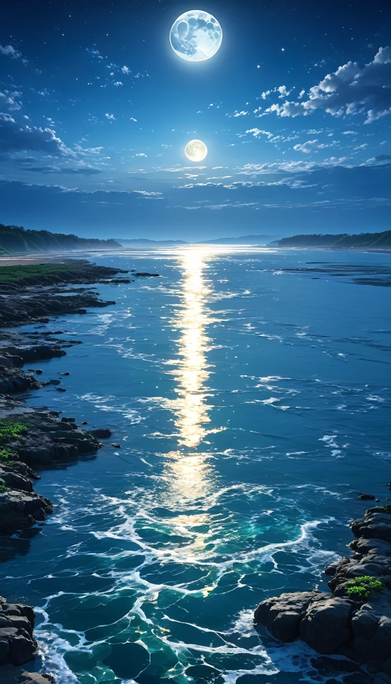 The tide of the Spring River connects the sea level,The bright moon on the sea coexists with the tide