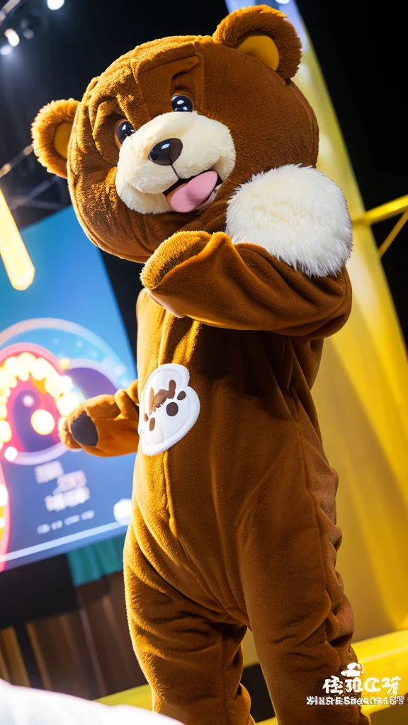 Secretly photographed cute bear mascot light brown Take off the costume and become a real bear. Inside was oozing butter.