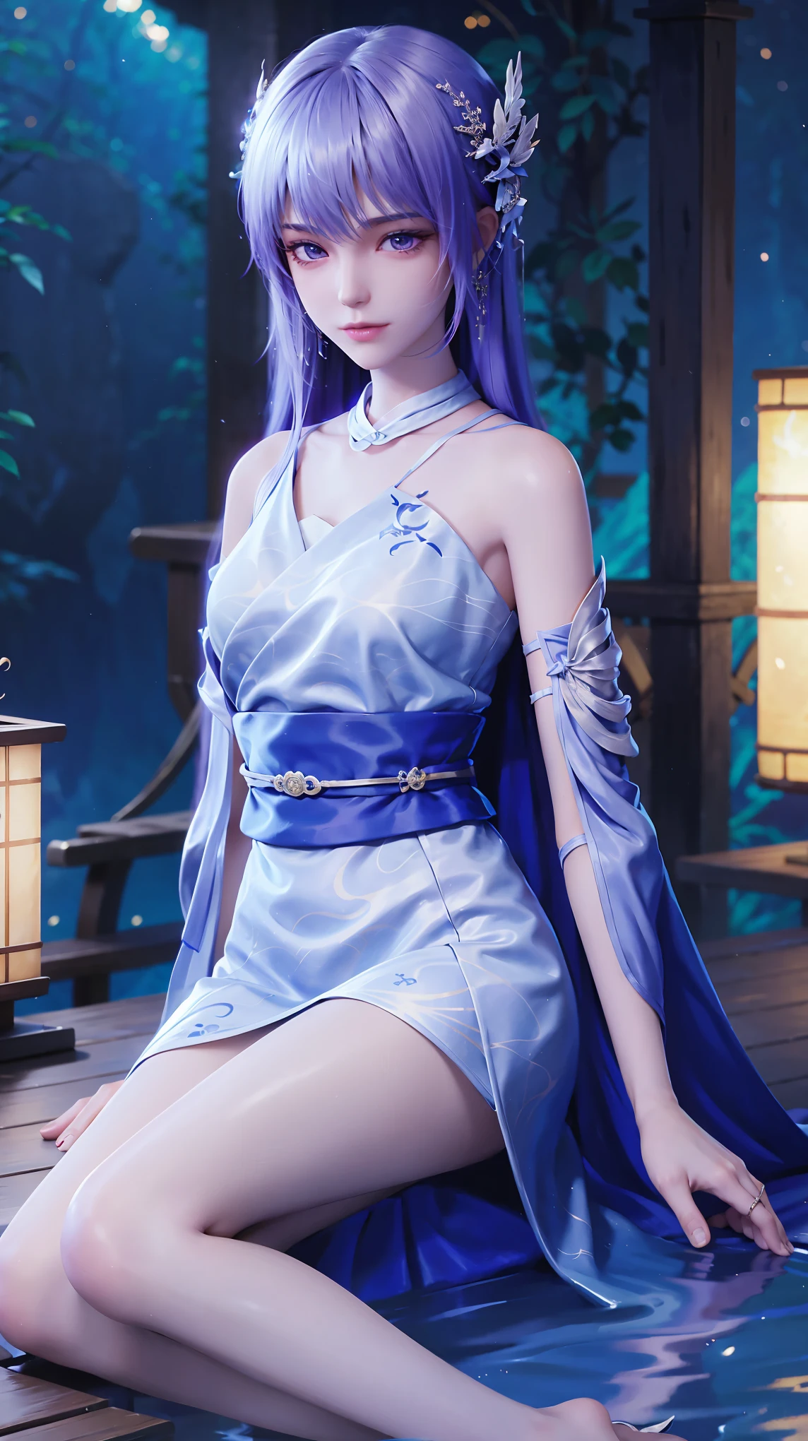 Close-up of a woman in a dress lying on a wooden floor, Japanese Goddess, Beautiful Chinese model, beautiful goddess, beautiful Asian girl, Sexy Girl, Fair, smooth and translucent skin, Chinese Girl, Asian girl, Attractive anime girl, Sexy pose, Beautiful fantasy queen, Beautiful and detailed body and face, Smooth white tights set, Light milky white porcelain skin