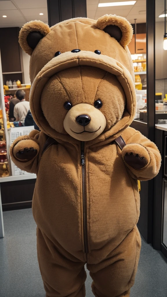 Secretly photographed cute bear mascot light brown Take off the costume and become a real bear. Butter was oozing out.