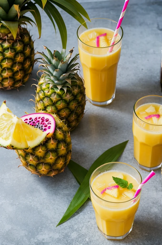 Tropical juice made from pineapple and dragon fruit