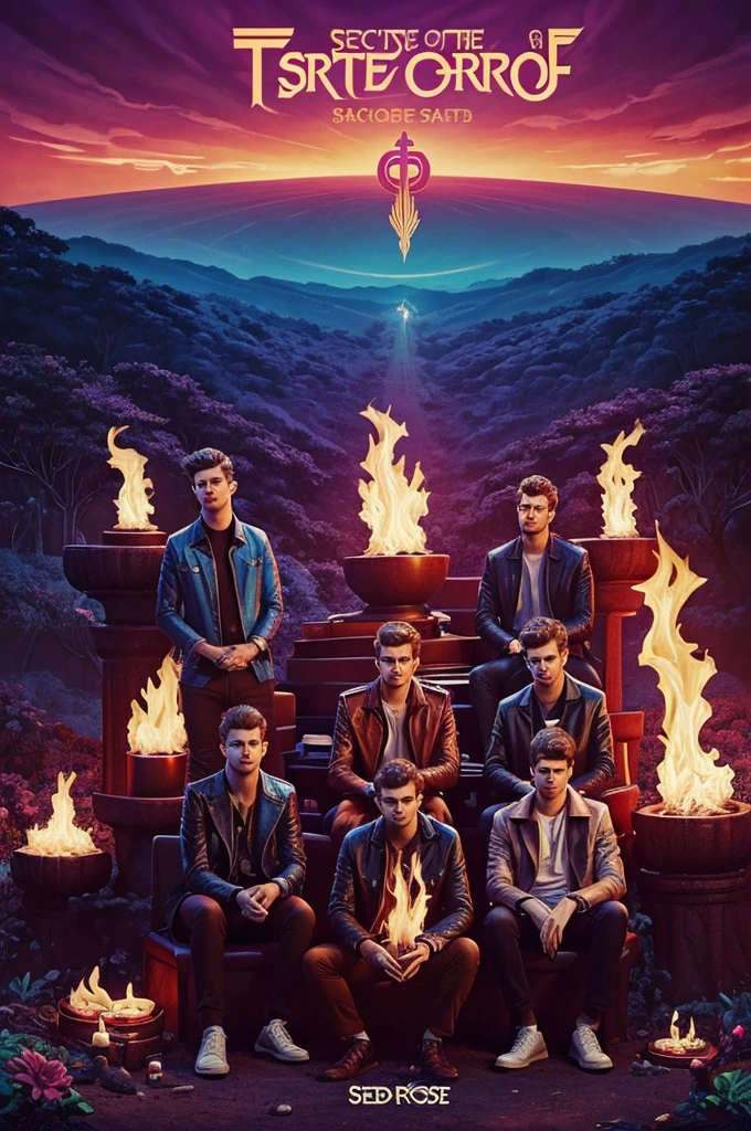 Recreate an image that put together the covers of the band Foster The People's albums, the cover of Torches album, Supermodel album, Sacred Hearts Club album and Paradise State of Mind album
