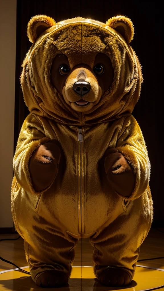 Secretly photographed cute bear mascot light brown Take off the costume and become a real bear. There was golden yellow liquid flowing from his body.