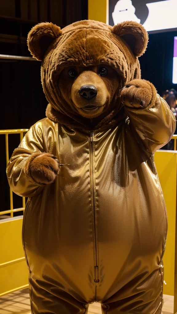 Secretly photographed cute bear mascot light brown Take off the costume and become a real bear. There was golden yellow liquid flowing from his body.