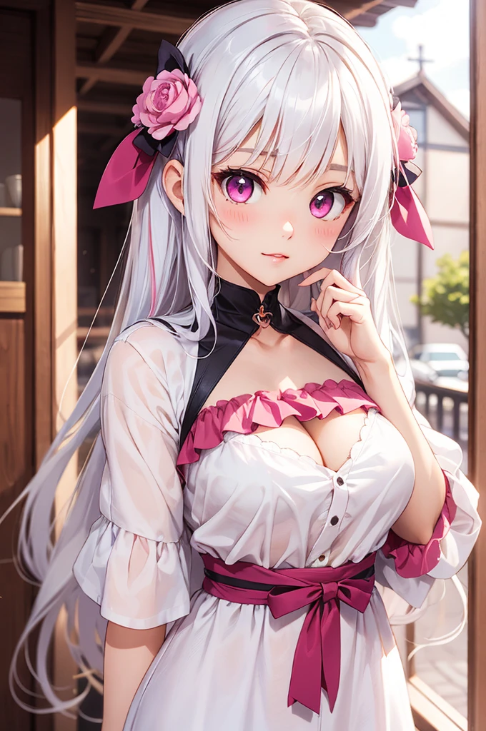 Kawaii, , pink eyes, white hair, cute clothes, hentai, kawaii