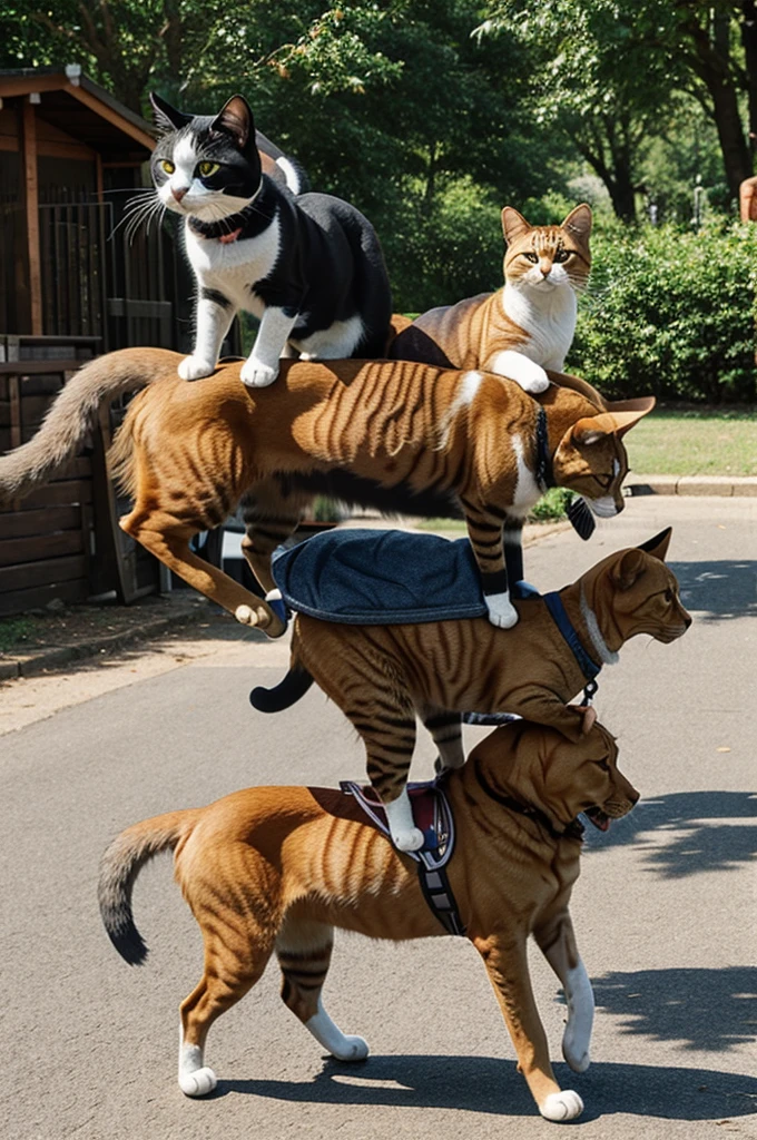 cat riding on dog's back