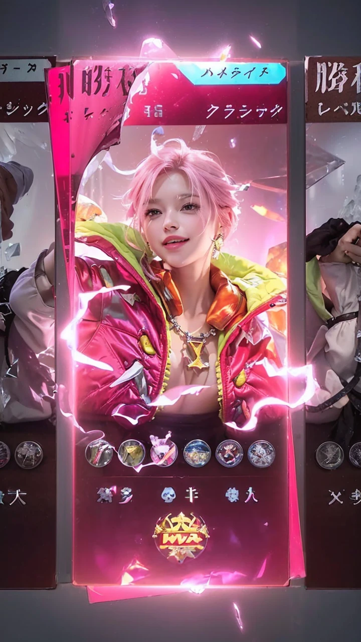 (8K, Top Quality, Masterpiece:1.2), (Realistic, Photorealistic:1.37), Super Detail, 1 Girl,), (Highly Detailed), (Beautifully Detailed Eyes), (Top Quality), (Super Detail), (Masterpiece), (Detailed Face),20 years old, ,1 Girl, ((Pink Hair, Long Hair)), Medium Breasts,. Dress, perfect lighting, BREAK, (All clothing is made of ice: 1.5), (transparent ice: 1.2), (no outerwear:1.0), (transparent camisole made of ice: 1.2), (long sleeved blouse with ice crystal pattern: 1.2), (long ice skirt with A-line silhouette: 1. 2), (slim fit silhouette: 1.2), (ice crystal embroidery and bijoux detail: 1.2), (no socks: 0), (ankle cross strap ice heels: 1.2), (ice crystal earrings and necklace: 1.2), BRAKE, (upper body to thighs: 1.2), (long pink hair: 1.2), (smile: 1.2), (slightly tilted to face front: 1.2), (confident pose with one hand on waist:1.2), (other hand touching skirt: 1.2), (ice filled background including ice crystals, pillar, ice castle: 1.2) (bright lighting with subject in focus: 1.2)