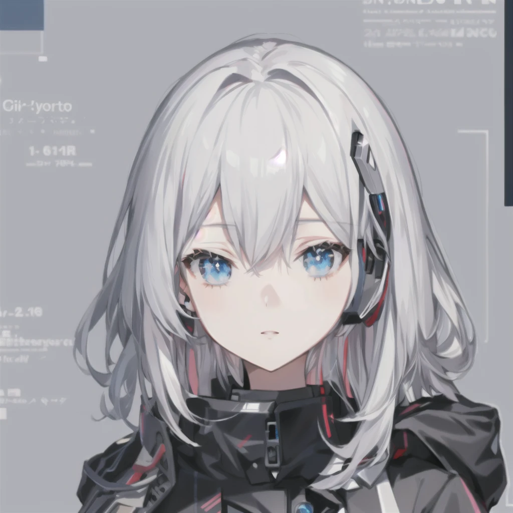 anime girl with long white hair and blue eyes in a black jacket, Cyborg - Silver Haired Girl, Detailed Anime Character Art