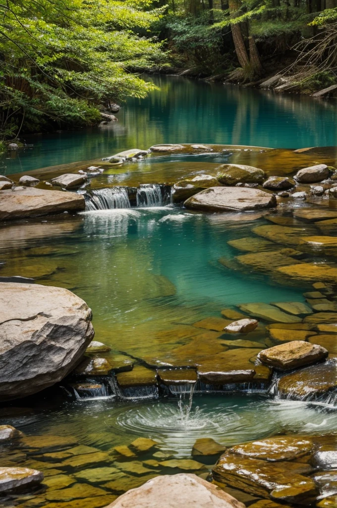 create a person drinking water from a crystal clear spring 4k