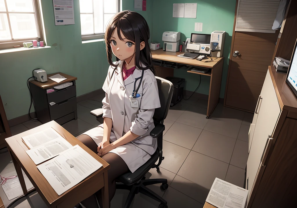 Lilly sitting for check-up to doctor, doctor examine her, in a doctor clinic room