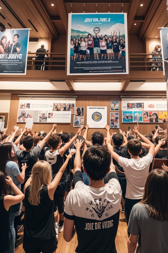 Make a poster saying Gv de Jovens, and at the bottom place images of young people worshiping God.