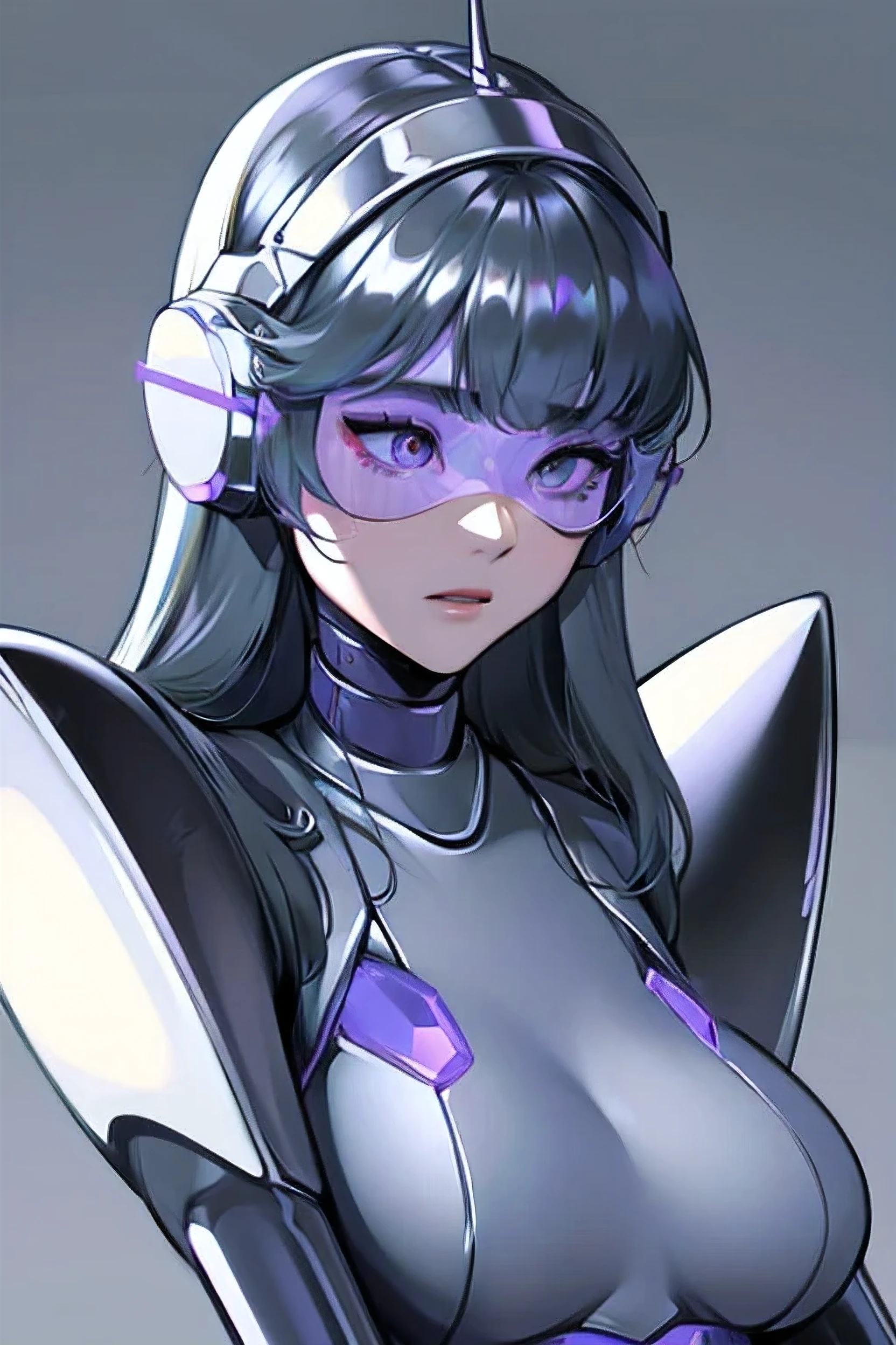 empty eyes,robotized woman ,big bust,Robot joint metal skin,