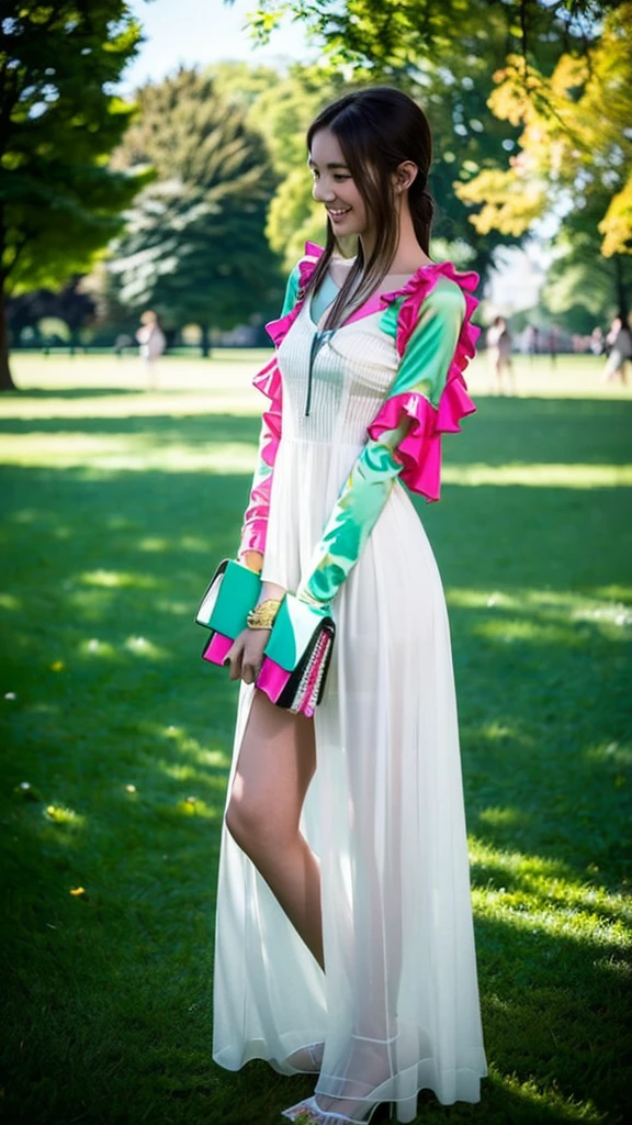 (Highest quality:1.5), (Real:1.4), (Ultra high definition:1.4), (No correction:1.4), (Skinny 18 year old girl), (1 Japanese very thin girl with flat chest in eighteen years old), (very thin body), skinny face, (Beautiful skin), (Ruffled Dress), High heels, (girl is wearing Ruffled Dress), (very thin girl is standing on the grass in the park), (18yo very thin girl is standing on the grass in the park), (front view of a flat chest girl), On the grass in the park, (Upper Body), (smile), (Turn your body forward), (flat chest), (very thin)