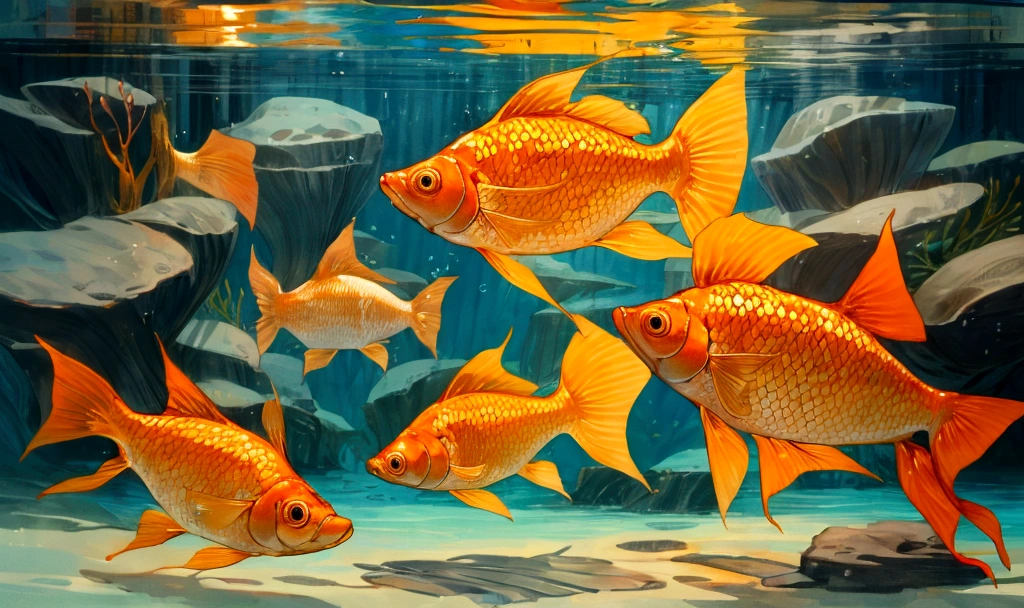 three orange gold fish swimming sea