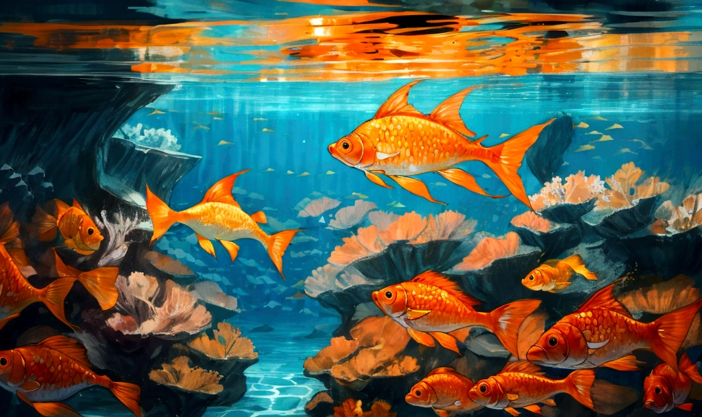 3 orange gold fish swimming sea