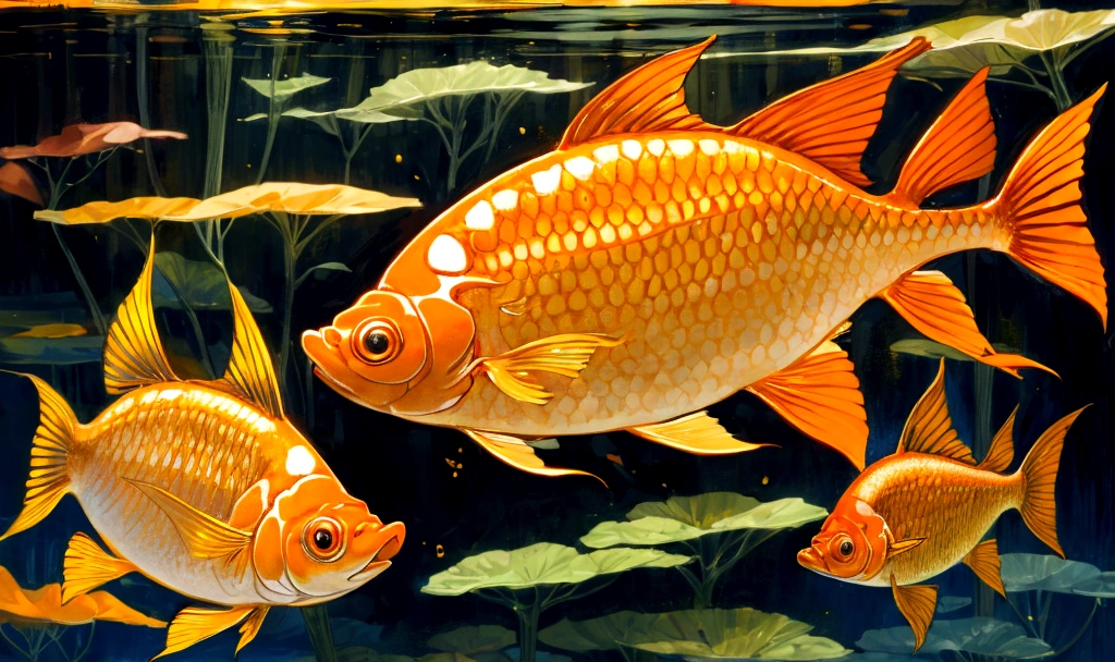 three orange gold fish