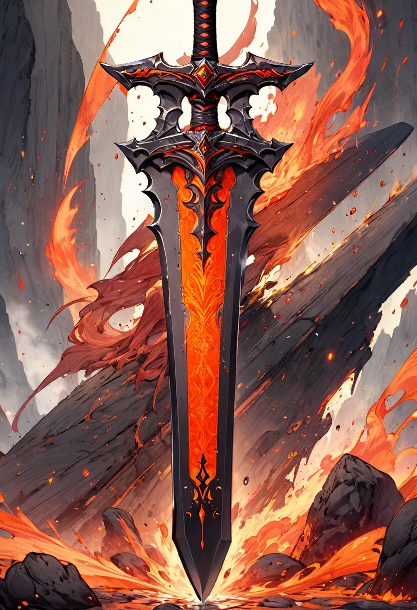 extremely detailed 2 handed greatsword weapon made of lava & earth