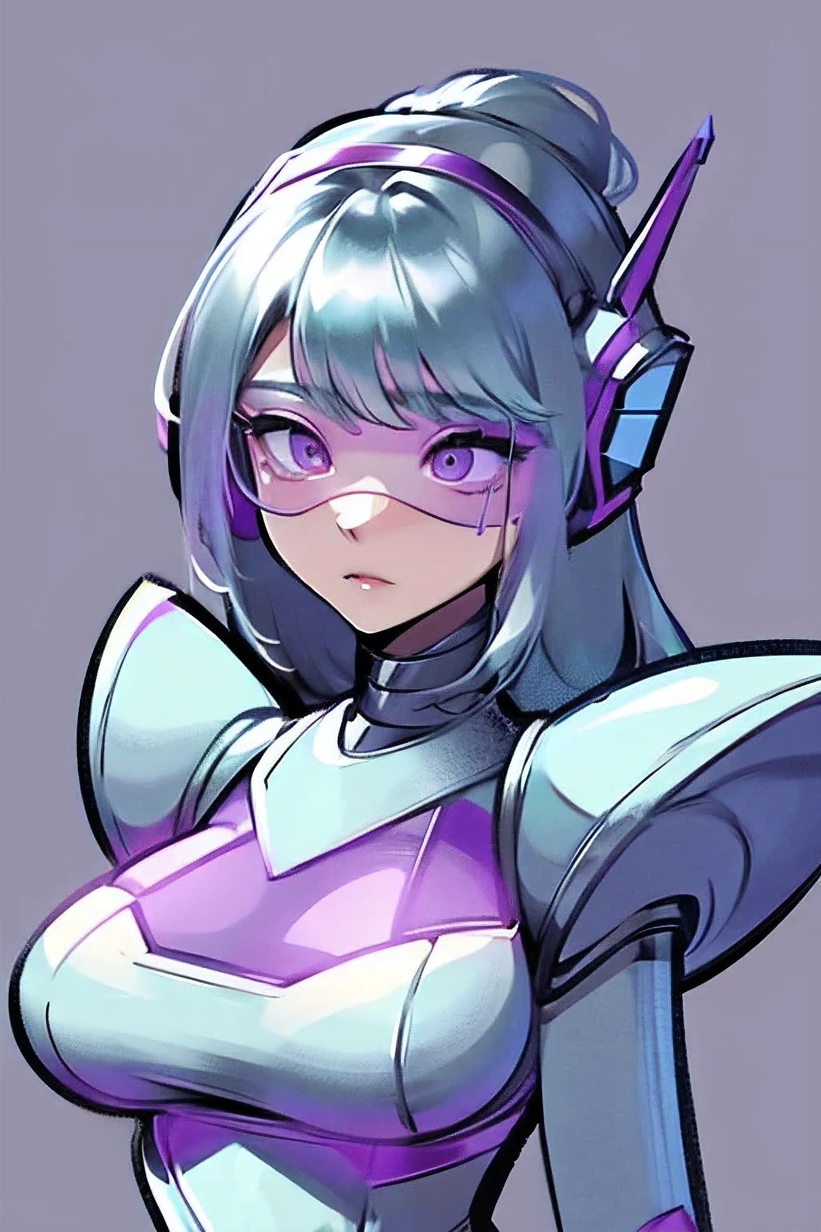 empty eyes,robotized woman ,big bust,Robot Joint ,metal skin