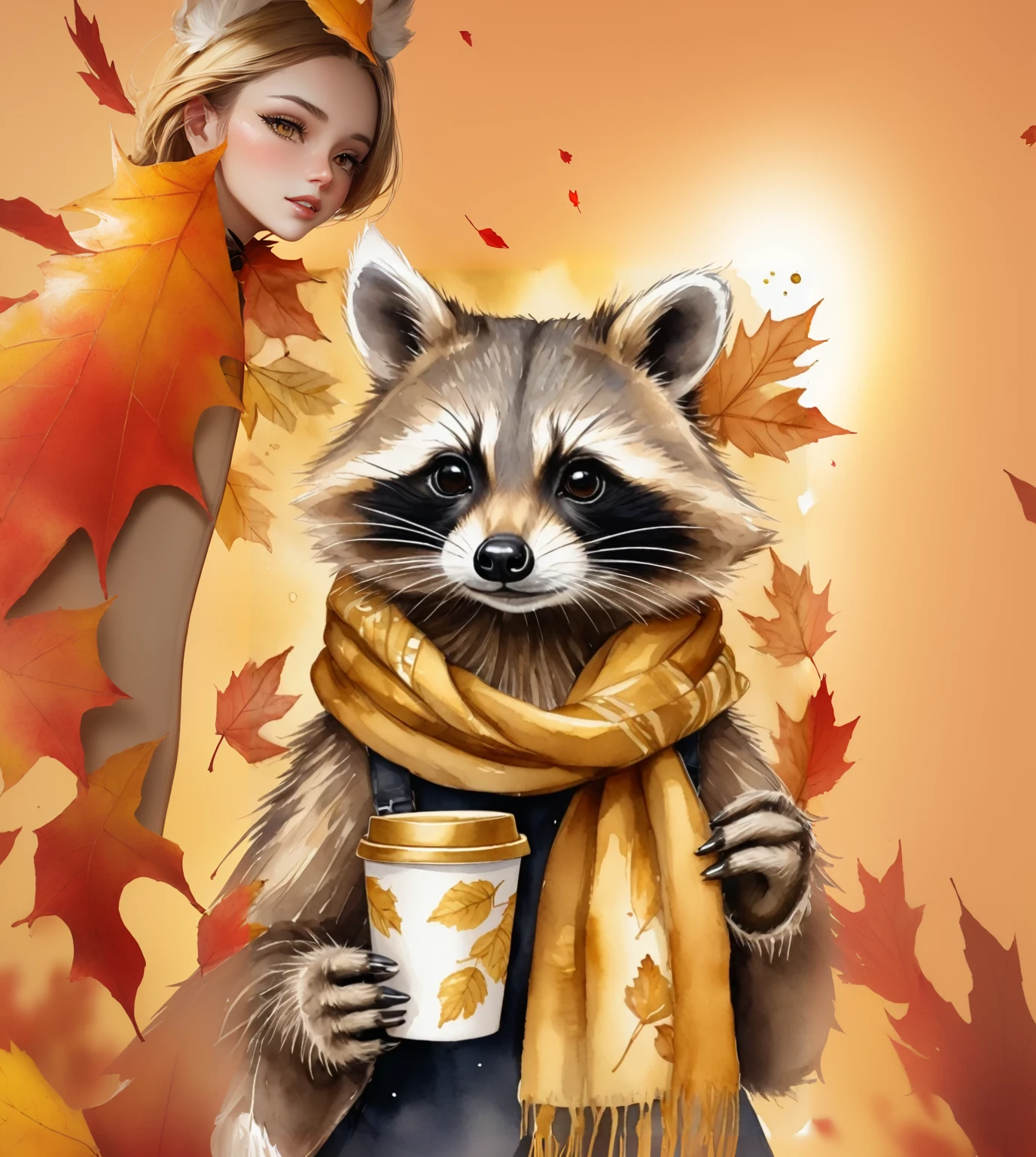 Expand the background, add yellow leaves, falling red leaves, autumn environment