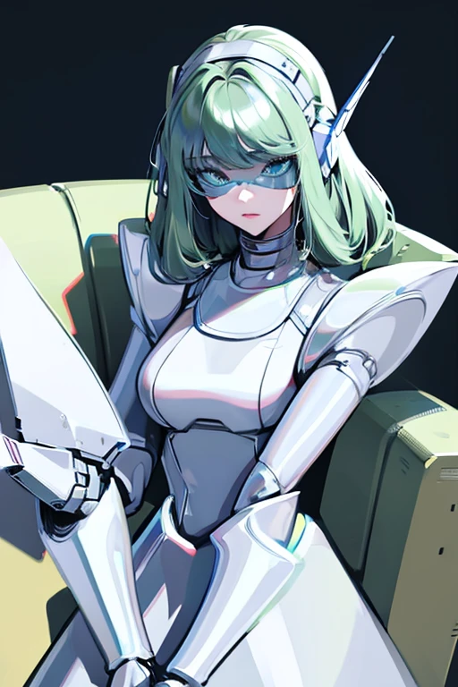 empty eyes,robotized woman ,big bust,Robot Joint ,metal skin