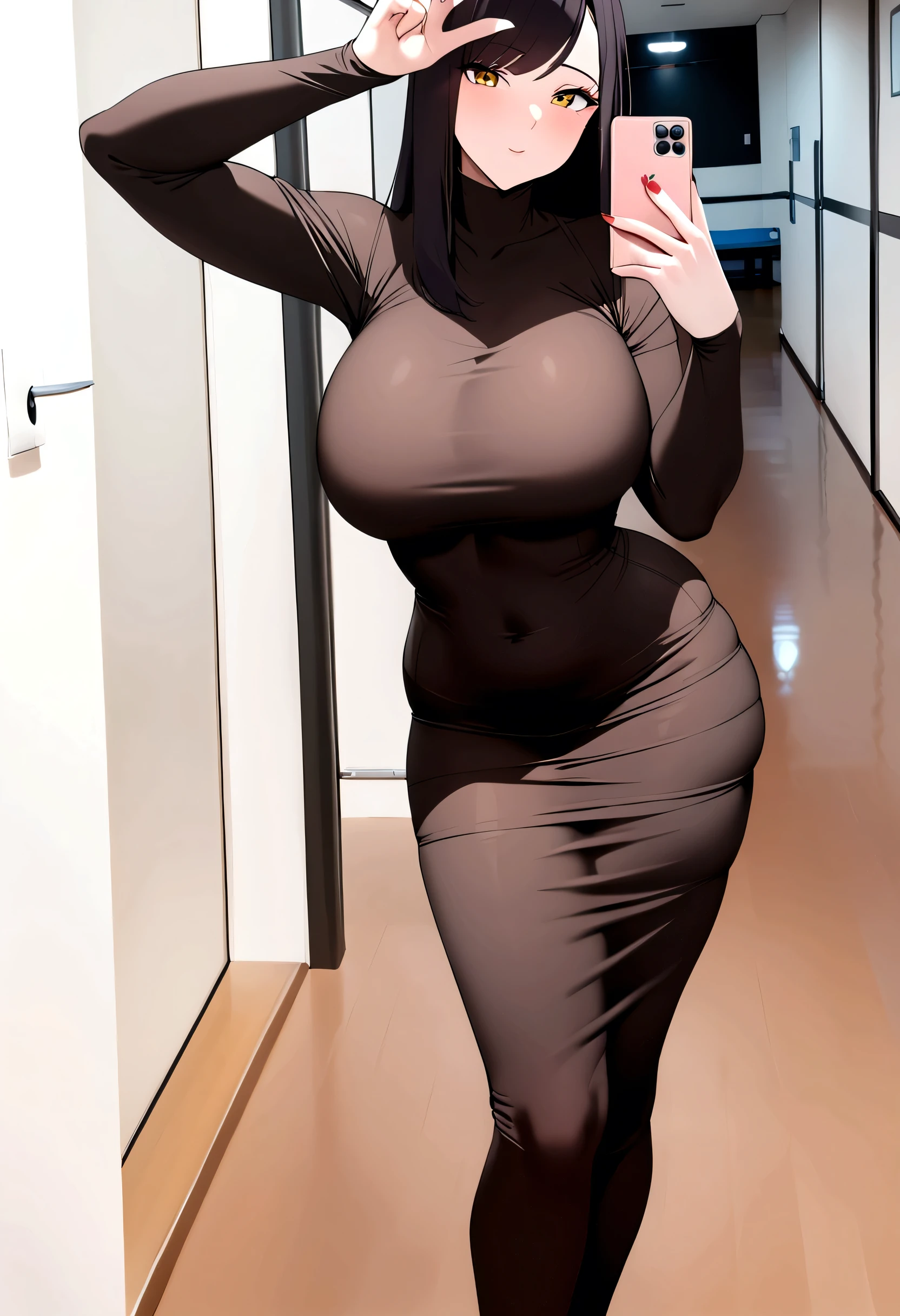 araffe woman in a tight dress taking a selfie in a hallway, tight dress, curvy hourglass shape, tight clothes차림, tight clothes, full body photo, skintight dress, hourglass shape, thin waist and thick hips, Wear simple, tight-fitting clothes, costume photo, thick body, medium body shot, medium body shot, beautiful thick women, Charming and beautiful