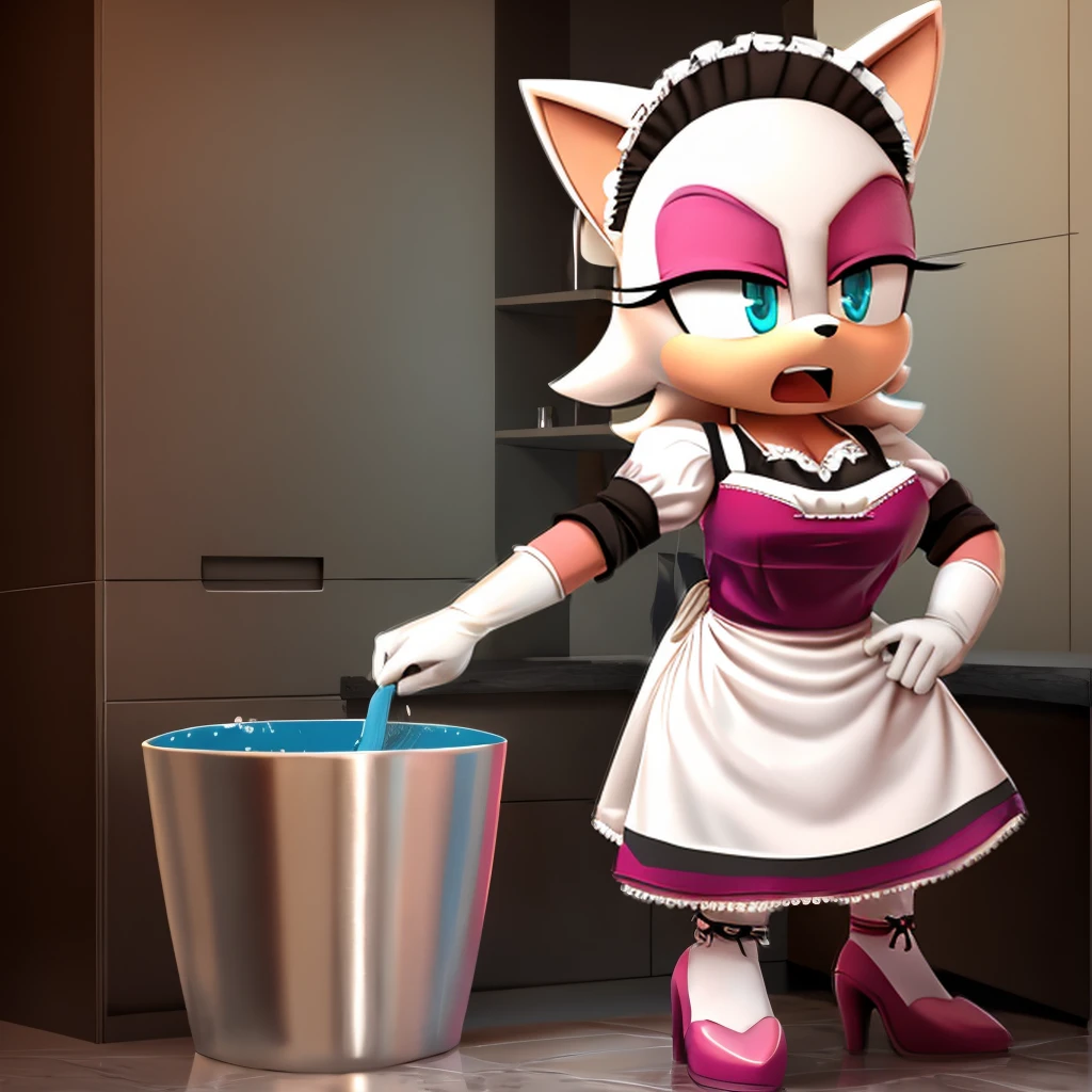 Rouge in a maid's outfit, she washes dishes angry 