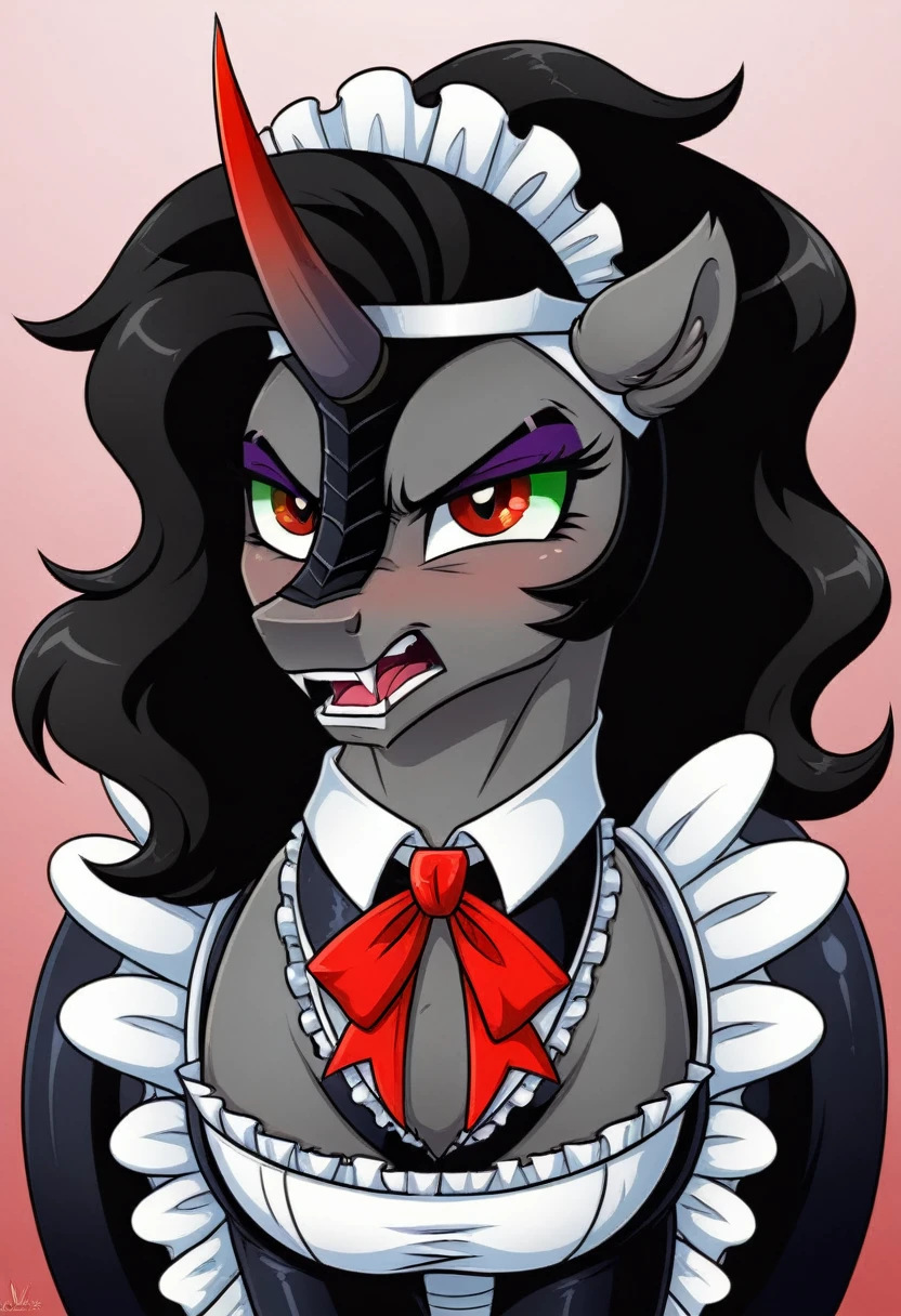 Pony . Black stocking King sombra angry in a maid's outfit, she washes dishes