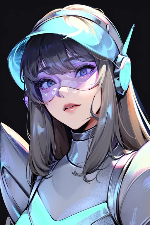 empty eyes,robotized woman ,big bust,Robot Joint ,metal skin,visor,dress,Android,robot suit