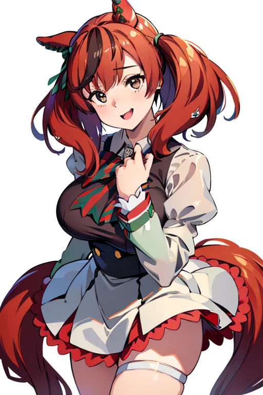 (masterpiece),(Highest quality:1.0), (Ultra-high resolution:1.0), Detailed illustrations, 8K, Pretty face, White Background、Big Breasts、underwear, underwear姿、黒色のunderwear、lingerie、See-through、Naughty、hentai、whole body、Animal ears, earrings, Horse tail、Are standing, smile, Open your mouth
