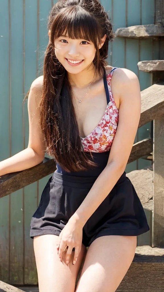 Photos of cute 18 year old Japanese girls、bikini、smile、(hand between legs:1.4)
