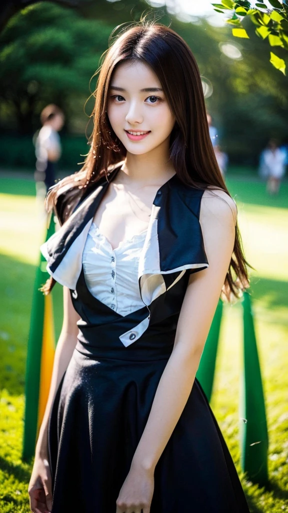 (Highest quality:1.5), (Real:1.4), (Ultra high definition:1.4), (No correction:1.4), (Skinny 18 year old girl), (1 Japanese very thin girl with flat chest in eighteen years old), (very thin body), skinny face, (Beautiful skin), (Ruffled Dress), High heels, (girl is wearing Ruffled Dress), (very thin girl is standing on the grass in the park at night), (18yo very thin girl is standing in the night park), (front view of a flat chest girl), (Night Park), (Upper Body), (smile), (Turn your body forward), (flat chest), (very thin)