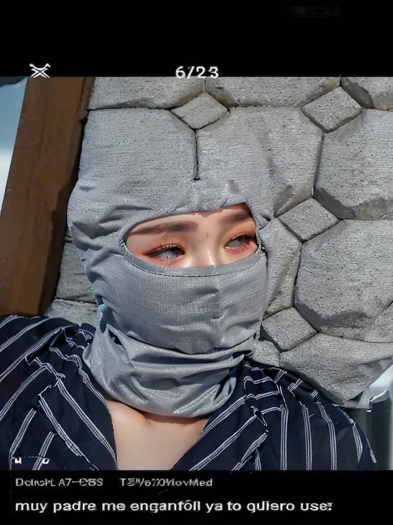 Beautiful woman wearing a very cute fitted gray nylon balaclava, Covered face, Covered face, with a Covered face, balaclava covering face, balaclava, Covered head, the mask covers his entire face, hood covers his eyes, ski mask, hooded dress, ski mask, masked face, balaclava mask, wearing bandit mask