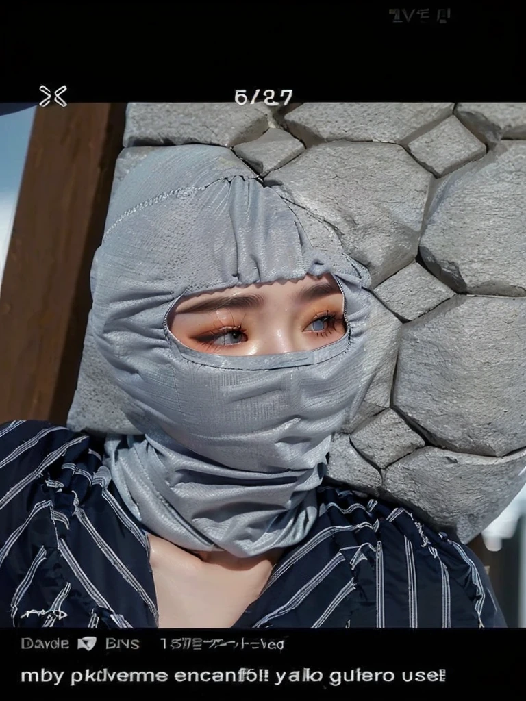 Beautiful woman wearing a very cute fitted gray nylon balaclava, Covered face, Covered face, with a Covered face, balaclava covering face, balaclava, Covered head, the mask covers his entire face, hood covers his eyes, ski mask, hooded dress, ski mask, masked face, balaclava mask, wearing bandit mask