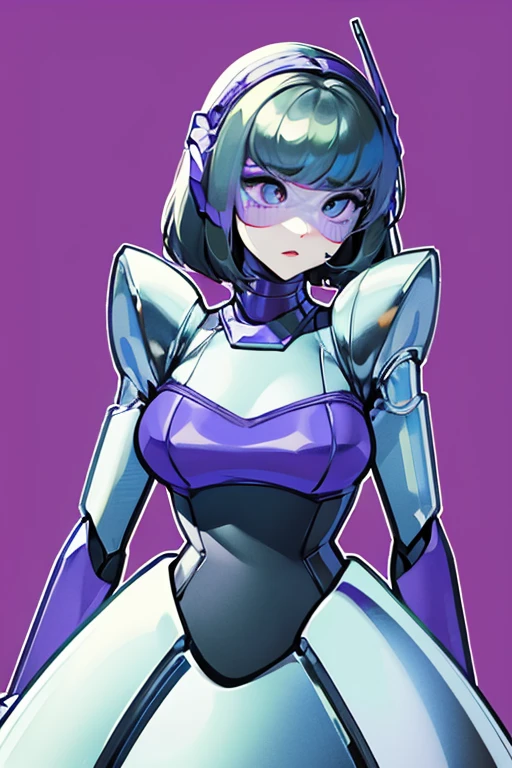 empty eyes,robotized woman ,big bust,Robot Joint ,metal skin,dress,Android,robot suit