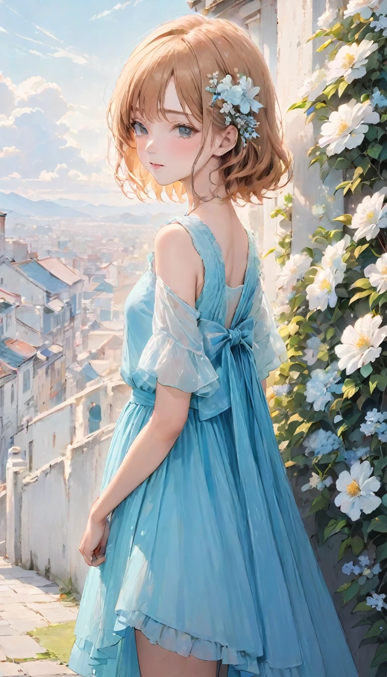 (((Simple configuration)))、(((The background is a white wall:1.2)))、One Girl、14 years old、Perfect Anatomy、絵のようにbeautiful、sketch、Very delicate、Cloud-like wall、、Floral、Delicate depiction、Abstract、Bright colors overall、Gentle color、Taisho romance、(masterpiece、highest quality、highest quality、Official Art、beautiful, beautiful:1.2)、