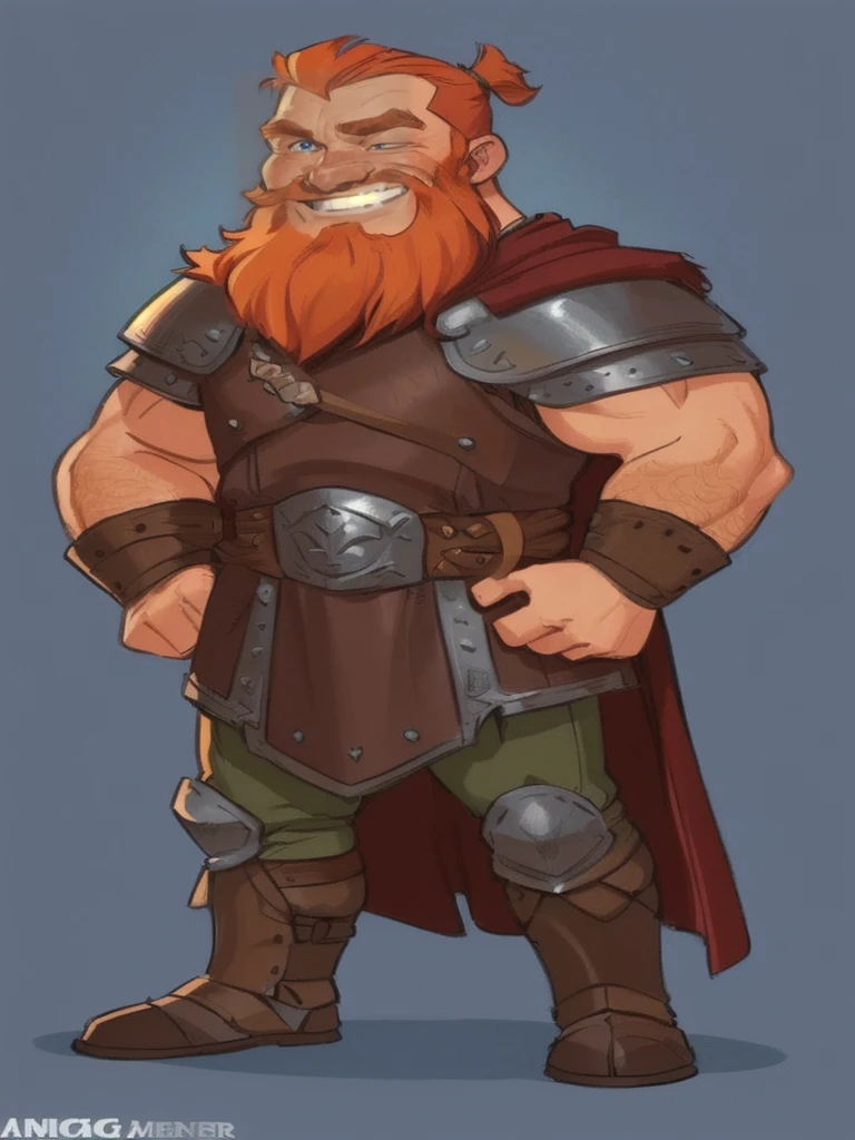 Ingólfr Einarr is a cheerful, outgoing, muscular and attractive 40-year-old red-haired Viking man, who wears his imposing medieval armor. hyper detailed and super realistic. cartoon style