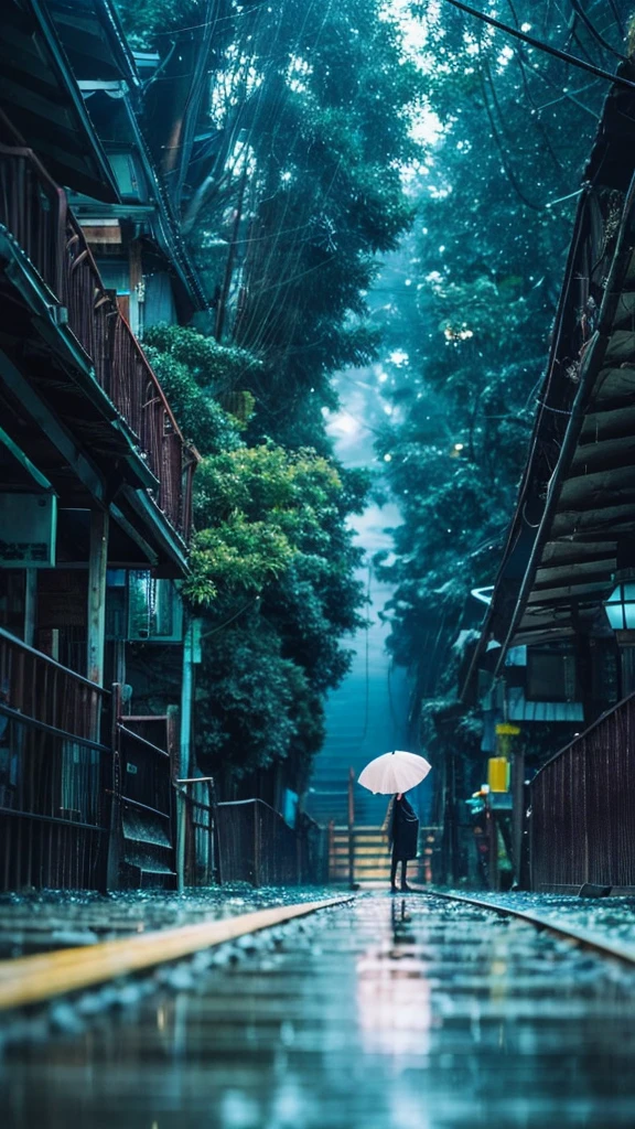 ((crane))、bird、Rainy Sky、1girl,from below