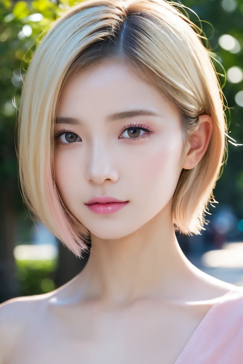 One Girl, ((high resolution、High definition))、(Naked Beauty:1.5), ((No underwear:1.5))、Beautiful Japanese actresses,((Close-up of face:1.4))、((A face with pink make-up:1.3))、(RAW Photos, Highest quality), (Realistic, Photorealistic:1.4), (Tabletop),
Very delicate and beautiful, Very detailed, 2k wallpaper, wonderful, In detail, Very detailed CG Unity 8K 壁紙, Super detailed, High resolution,
Soft Light, Beautiful detailed girl, Very detailed目と顔, Beautifully detailed nose, Beautiful attention to detail, Cinema Lighting,
Scenery of a midsummer intersection, sunlight is pouring down, In the crowd, Naked woman at the crossroads,
Perfect Anatomy, Slender body, Small flat chest、((Blonde Short Hair:1.2))