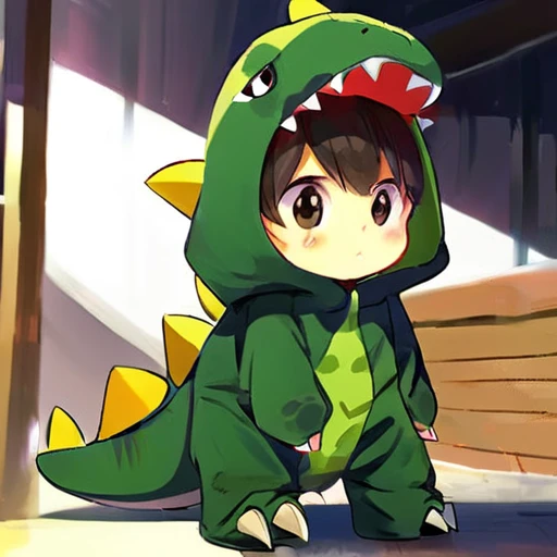 anime,dino,konglong,a 20 year old boy wear dinosaur costume,cute,solo,sunlight,style of yoneyama mai,