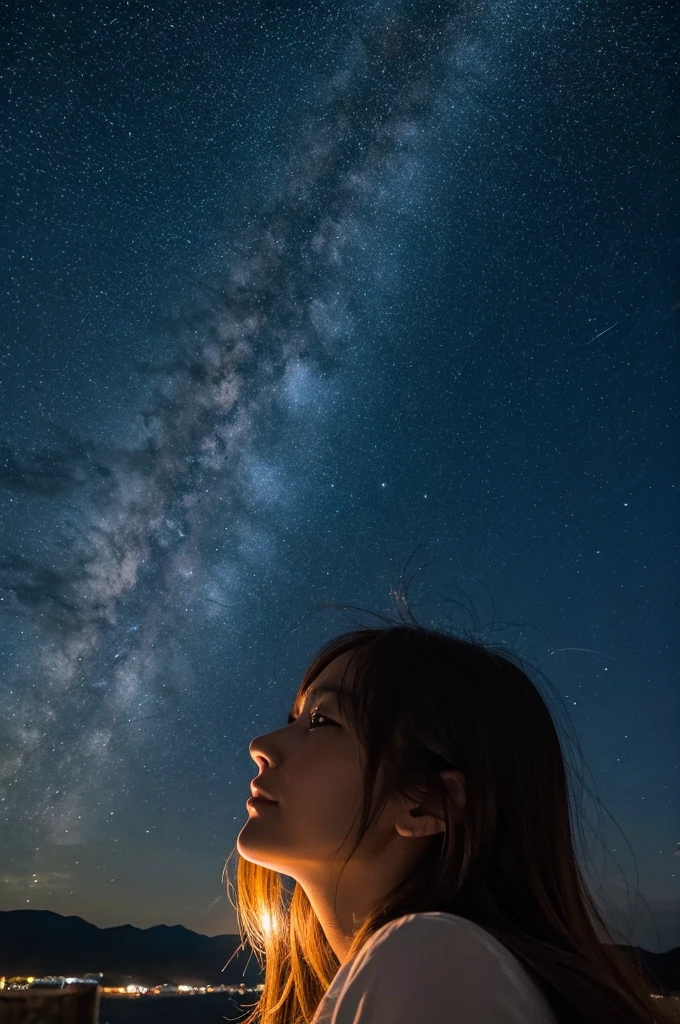 Woman looking at the night sky
