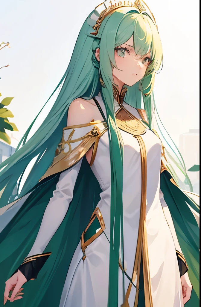 Tall skinny girl with long green hair with white hair tips , chichona and with the UA 