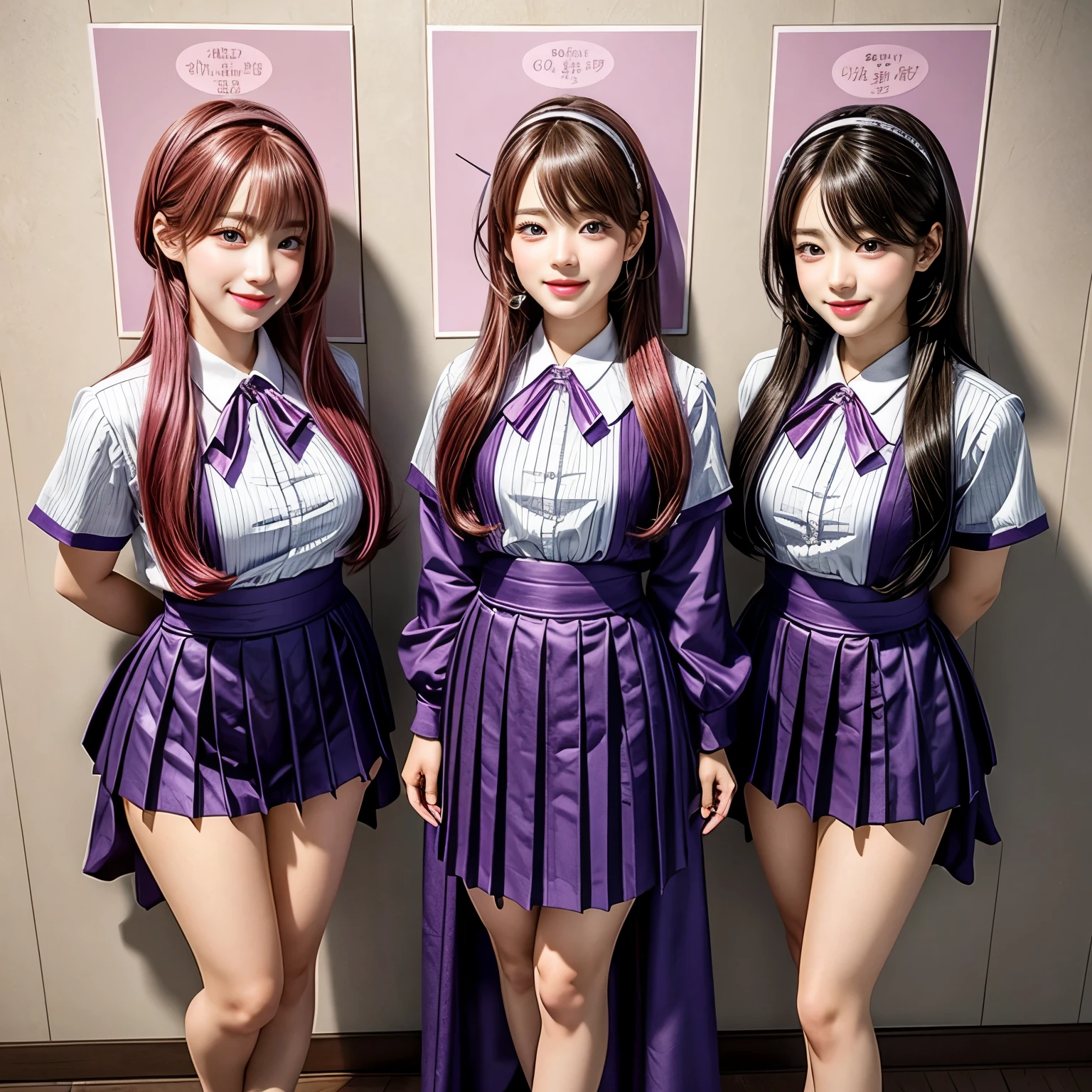 (Assfocus, Through wall, Glory wall pose:1.2), SchoolGirls wearing uniforms, RedRibbon, PUNIPUNI Radiant PearlSkin with Transparency, no legwear, PriceTags NamePlate . (Character concept art:0.88), Different types of hair colors, (((NOGIZAKA face variations)))  Extremely Detailed very KAWAII face variations, perfect anatomy, Childish CaptivatingGaze Elaborate Pupil with (sparkling highlights:1.2), DoubleEyelids with Detailed[Voluminous LongEyelashes], Small GlossyRedLips with BeautifulDetails, CoquettishTongue, PUNIPUNI RosyCheeks  { (Dynamic Joyful Expressions LifeLike Rendering:1.4) | (:d) }, (large eyes:-1) . (Acutance:0.8) glory_wall (Assfocus)