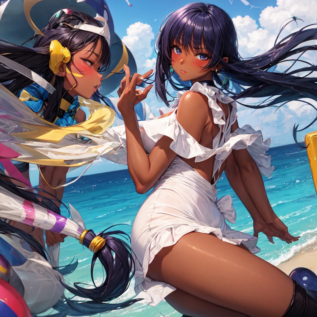 dark skin, stocking, blushed
