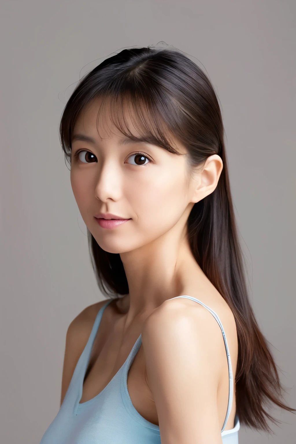 (High reality photograph, high resolusion), Skinny Japanese lady, 30 years old, cute face, detailed face, detailed eyes, various hair style, skinny figure, correct body anatomy, ((looking straight ahead)), facing the camera directly, single photo, a photo captured the best moment expressing the beauty and brains, ((with simple background))