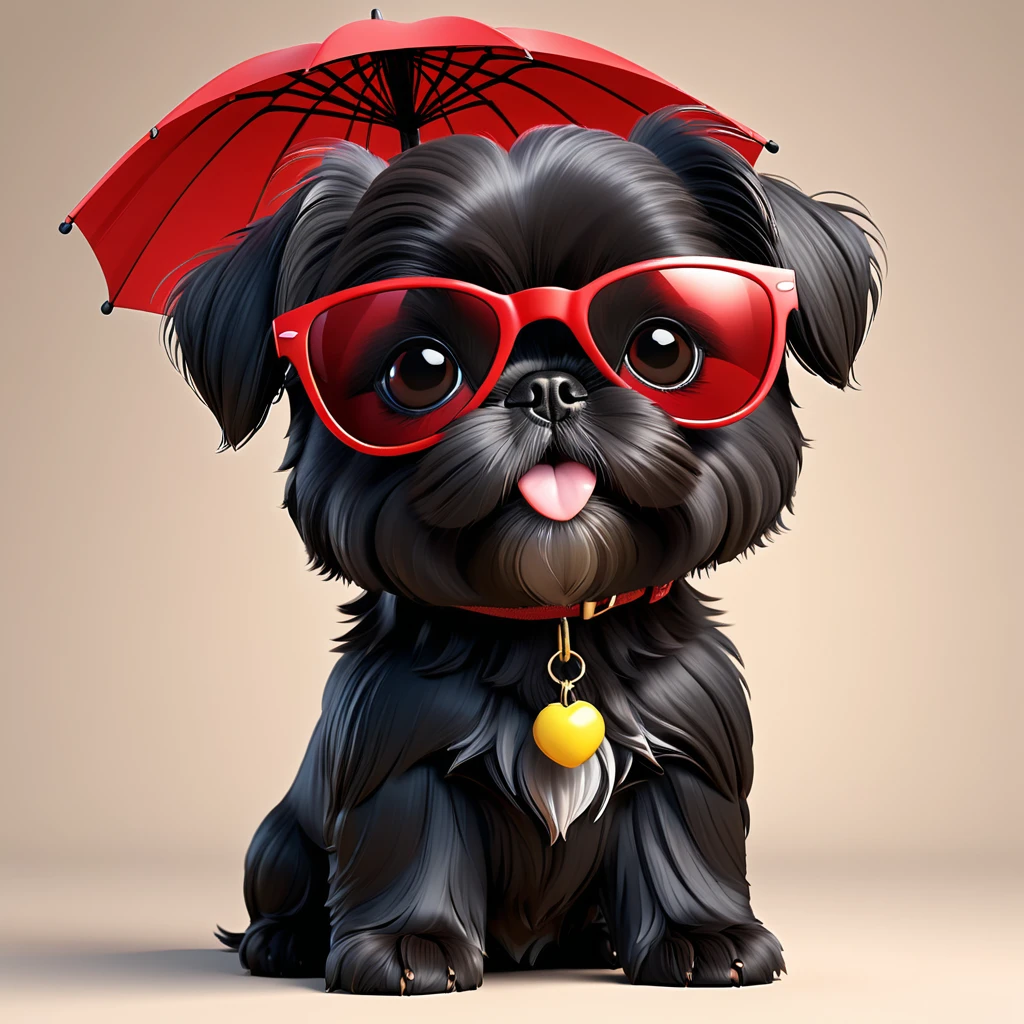2 Adorable small black Shih Tzu puppies red sunglasses parachute 3d cartoon 3d render disney pixar style