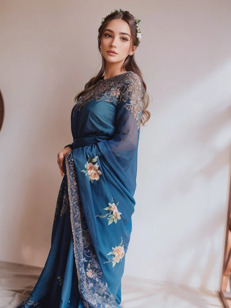 a beautiful girl in a lush garden, beautiful detailed eyes,beautiful detailed lips,extremely detailed eyes and face,long eyelashes, elegant flower crown,elegant floral dress, sitting on grass,sunlight shining through trees,soft natural lighting,vibrant colors,photorealistic,masterpiece,best quality,8k,ultra-detailed,realistic