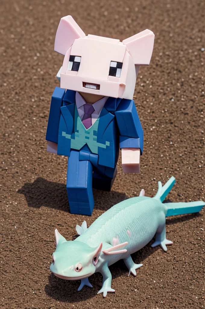 A Minecraft axolotl in a suit 