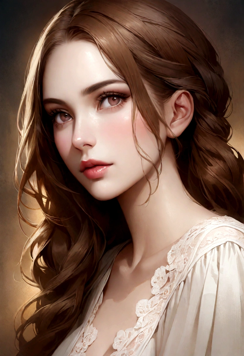 Create a woman with brown hair and a realistic pretty face